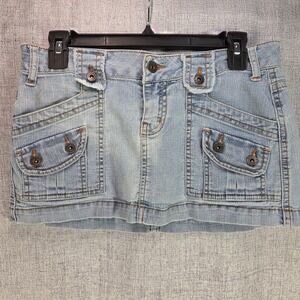 VTG Paris Blues Denim Skirt Juniors 1 Low Rise Micro Mini Grunge Skater Y2K